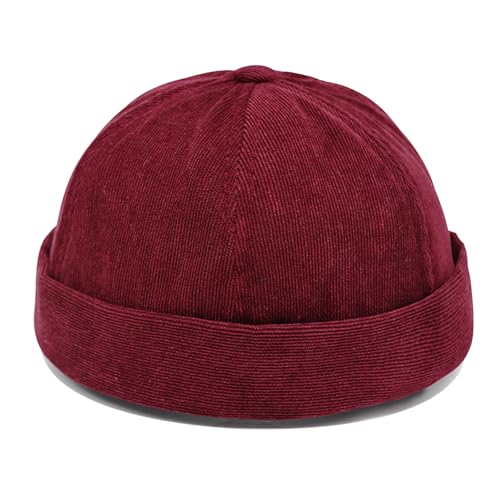 Unisex Stylish Rolled Cuff Skull Cap Adjustable Brimless Hat - color: Wine Red