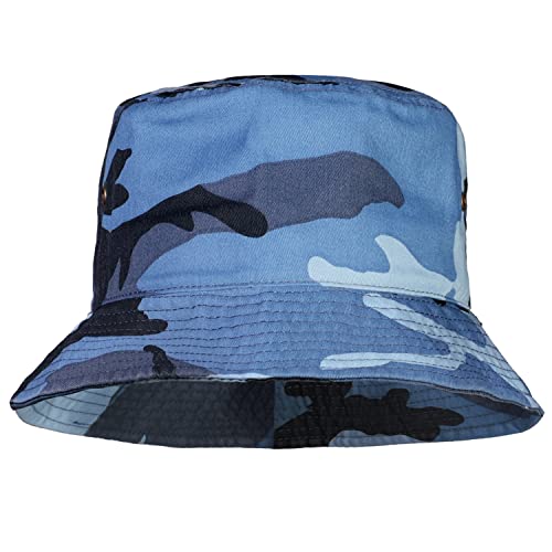 Falari Men Women Unisex Cotton Bucket Hat 100% Cotton Packable for Travel Fishing Hunting Summer Camp - color: Bluesky Camouflage, size: Large-X-Large