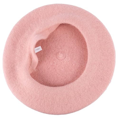 ZAKIRA Wool French Beret for Men & Women, Plain - color: Pink