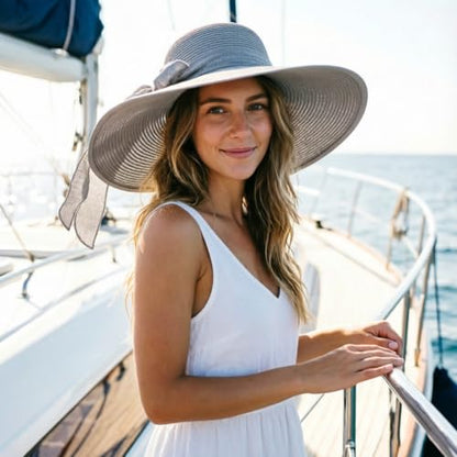 DRESHOW Beach Hats for Women Big Straw Wide Brim Summer Hat Floppy Foldable Roll up Cap Sun Hat UPF 50+ - color: Gery /Normal Edge