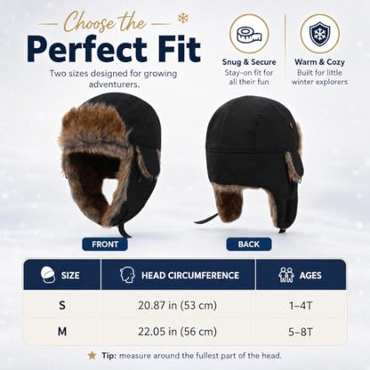 Baby Toddler Winter Trapper Hat Warm Faux Fur Aviator Hat Russian Ushanka Trooper Hunting Ski Hat with Ear Flaps Age 1-8T - color: Black, size: 1-4T