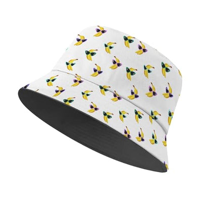Amasnay Funny Bucket Hat Cotton Double-Side-Wear Reversible Sun Hat for Women Men, Summer Vacation Travel Beach Fisherman Hat - color: Banana Glasses