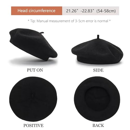 Women French Beret Painter Hats - Classic Stretchable Solid Beanie Warm Winter Cap - color: Black