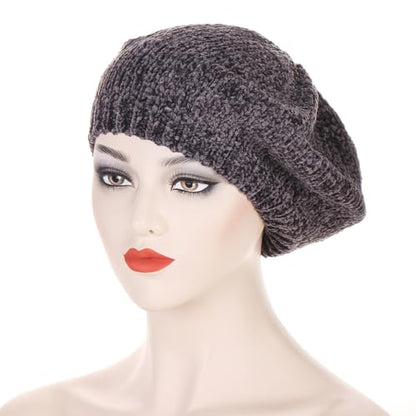 4 Pieces French Chenille Beret Hat for Women Knitted Painter Cap Warm Beanie Hat for Girls - color: Yellow Green Rose Wine