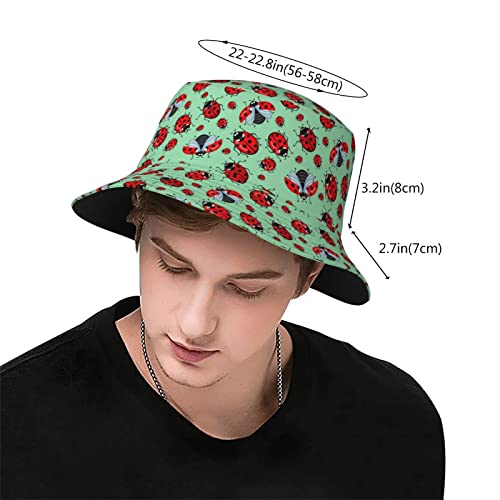 Bucket Hat for Men Women,Packable Printed Fashion Sun Hats,Fisherman Outdoor Summer Travel Hiking Beach Caps - color: Red Ladybugs