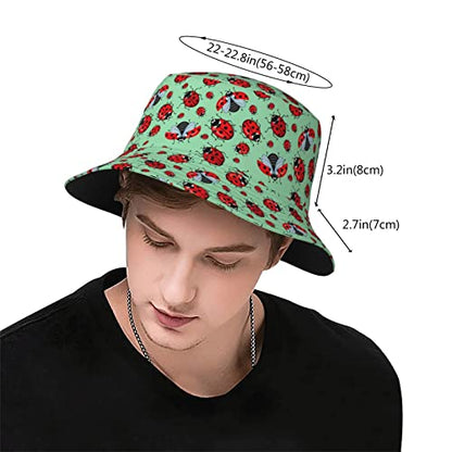 Bucket Hat for Men Women,Packable Printed Fashion Sun Hats,Fisherman Outdoor Summer Travel Hiking Beach Caps - color: Red Ladybugs