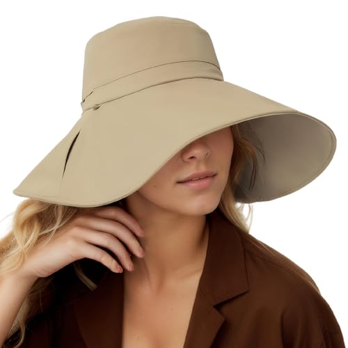 BENEUNDER Reversible Wide Brim Sun Bucket Hats UPF50+ UV Protection Foldable for Women Outdoor Beach Vacation Travel - color: Khaki-beige