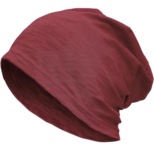 100% Cotton Thin Summer Slouchy Beanie Hat for Women Men Chemo Cap - color: 1pc Wine Red, size: Medium