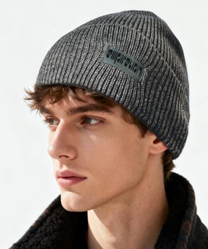 EMPIRELION Warm Cuffed Beanie for Winter, 9 cm Extra-Warm Fold, 42-30-28 Stretch Yarn, Wind-Resistant, One Size - color: Storm Slate