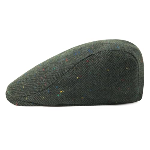 FEINION Men Wool Blend Flat Cap Tweed Newsboy Ivy Hat - color: Flecked Green