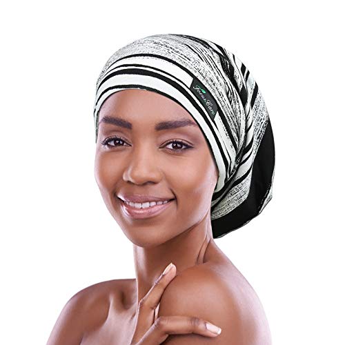 Adjustable Satin Lined Sleep Cap for Dreadlocks Curly Hair Large Head-Stay On Overnight - color: Coffee
