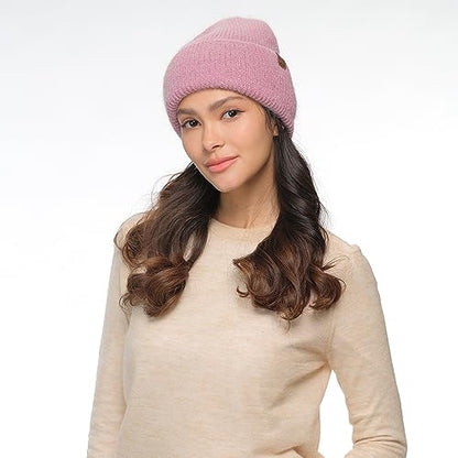 C.C Fuzzy Beanie for Women Unisex - Acrylic Stretchable Soft Warm Knit Winter Skully Hat - color: Angora-violet