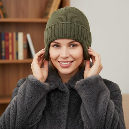 Home Prefer Mens Winter Hat Knit Earflap Hat Stocking Caps with Ears Beanie Hat - color: Army Green