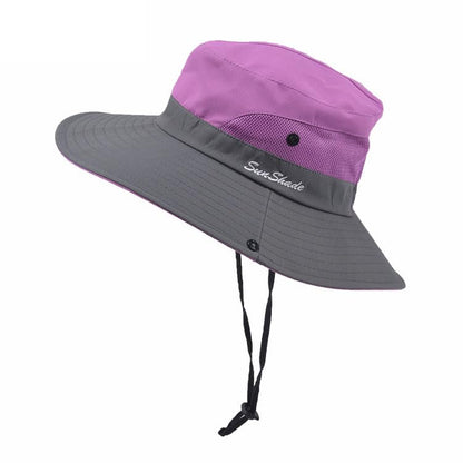 Women's Outdoor-UV-Protection-Foldable-Sun-Hats-Wide-Brim Hat Ponytail-Hole - color: Purple