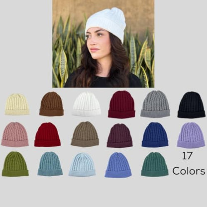 Humble Hilo Knit Hats Beanies for Women Winter Pom Beanie Men or Women Beanies Cable Knit Beanie - color: Beige