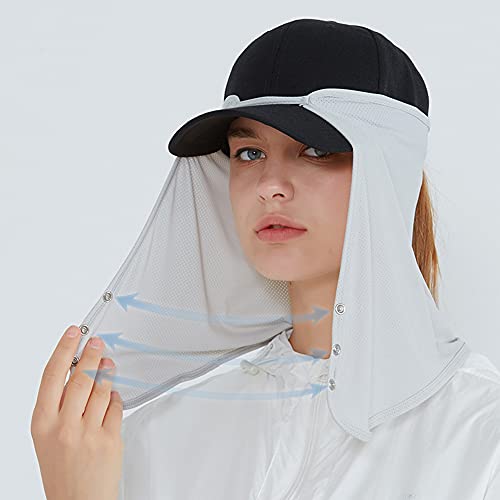 Unisex Sun Protection Neck Shade Mesh Cap Drape Elastic Cooling Face Covering - color: Dark Grey