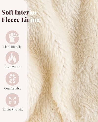 Alepo Womens Winter Beanie Hat, Warm Fleece Lined Knitted Soft Ski Cuff Cap with Pom Pom - color: White