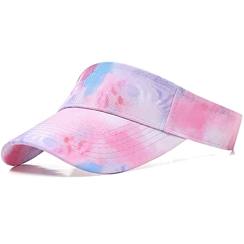 Sport Sun Visor Hats Cotton Ball Caps Empty Top Baseball Sun Cap for Men Women - color: Tie-dye Pink