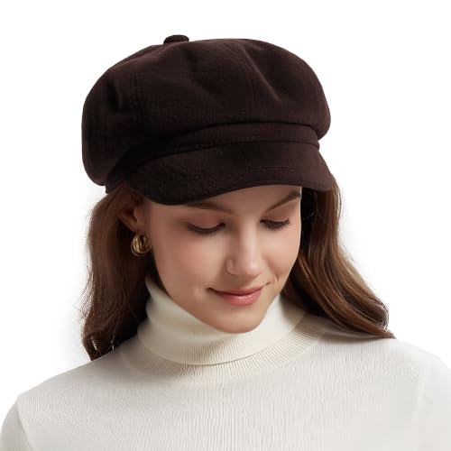 ACUSHLA Merino Wool Newsboy Cap Women Trendy Winter Baker Boy Cabbie Hats - color: Taupe Brown