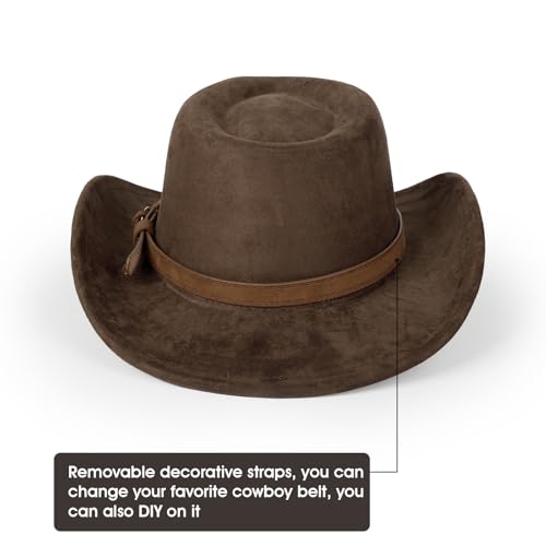 2 Pack Western Cowboy Hats for Women Men 2 Different hat Bands - color: Coffee