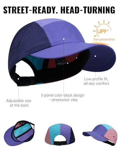 Croogo 5 Panel Running Hat Quick Dry Baseball Cap Colorful Sun Sports Cap - color: Abc01-purple