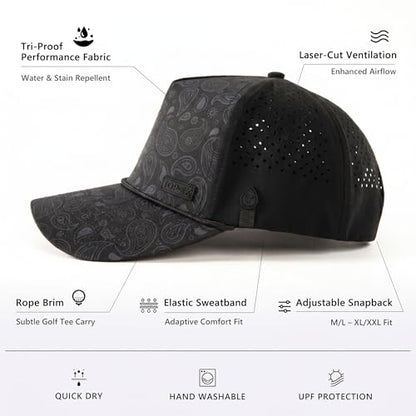 TOP-EX UVCoolix Performance Rope Hat Water Resistant Baseball Cap Men - color: Black Paisley, size: X-Large-XX-Large