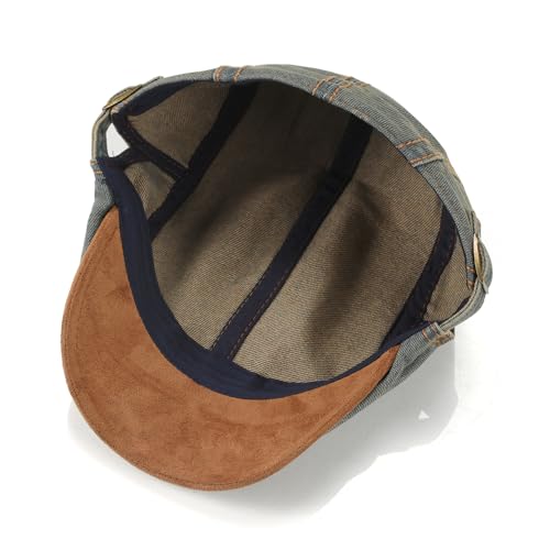 Mens Herringbone Tweed Newsboy Cap Flat Ivy Gatsby Hat Adjustable Cabbie Cap for Women - color: Denim Black