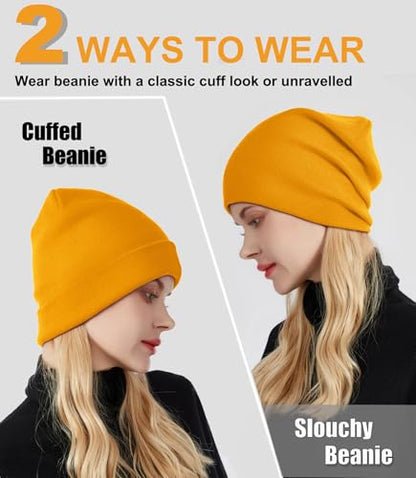 Womens Satin Lined Beanie Wool Silk Lining Slouchy Warm Skull Cap - color: 1pcs Yellow