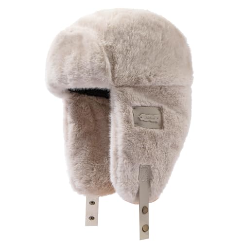 Fluffy Trapper Hats Winter Cozy Plush Ushanka Russian Hat Windproof Ski Hat Pilot Aviator Cap Cold Weather Hat - color: Mg-lfmyymrtb27-beige