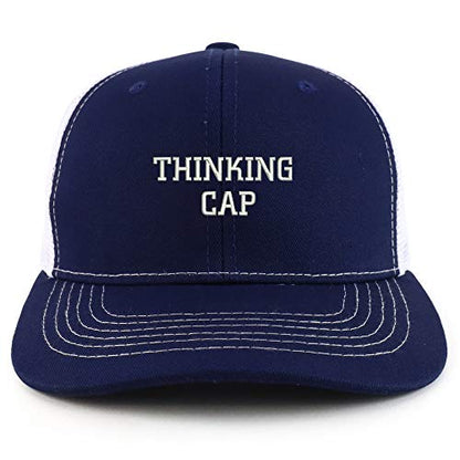 Trendy Apparel Shop Thinking Cap Washed Two Tone Trucker Baseball Cap - color: Navy White