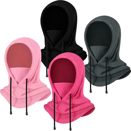 Eurzom 4 Pcs Winter Fleece Balaclava Face Mask - color: Black, Gray, Pink, Rose Red
