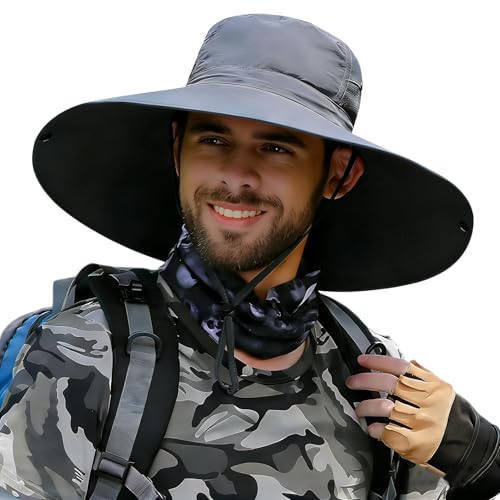 HUAMULAN Men Women 6" Wide Brim Sun Protection Hat Summer Fishing Hats - color: A1-darkgray
