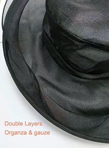 Women's Organza Derby Fascinator Hat Cloche Bowler Hat Cocktail Tea Party Wedding Sun Hat - color: B3-black