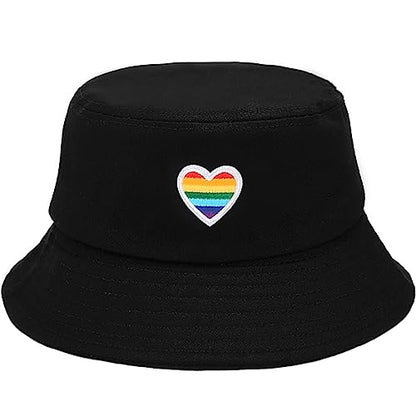 XYIYI Fashion Embroidery Bucket Hat Cotton Beach Fisherman Hats for Women Girls - color: Rainbow Pride Black