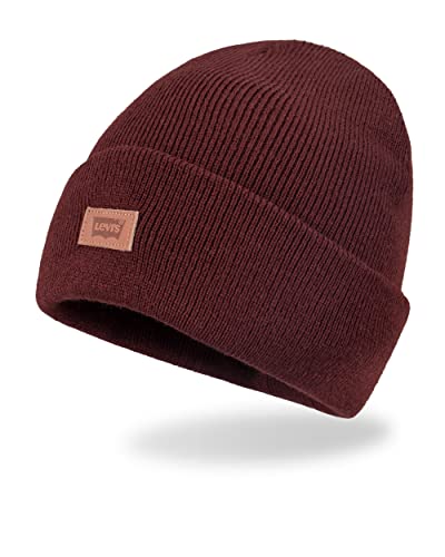 Levi's Mens All-Season Hero Beanie Soft Knit Cuffed Winter Hat, Warm & Comfortable Everyday Style - color: Burgundy