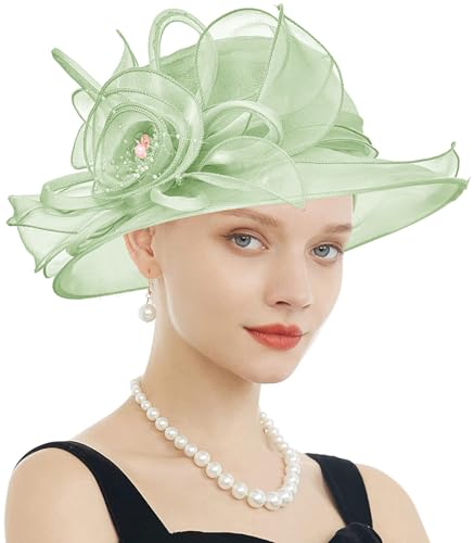 Women's Kentucky Derby Church Dress Hat Wide Brim Leaf Flower Bridal Shower Hat - color: F12-fruit Green