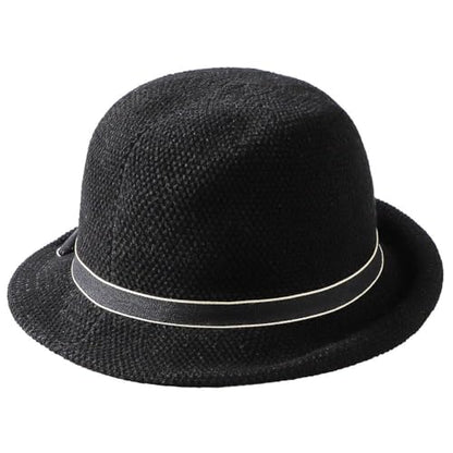 Women Beach Cloche Sun Bucket Hat Rolled Church Hat Folded Shipping - color: Bowknot/Black