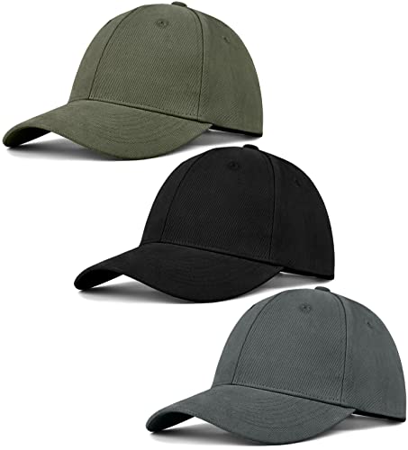 3 Pack Unisex Cotton Baseball Cap Adjustable Unconstructed Plain Sport Dad Golf Hat for Men and Women - color: Black+grey+green