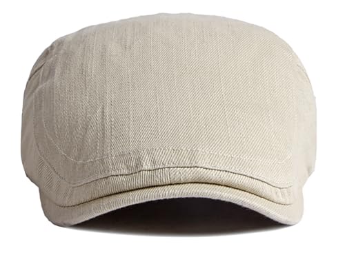 DIYDECAL Cotton Newsboy Flat Caps for Men, Womens Cabbie Driving Beret Hats - color: Beige