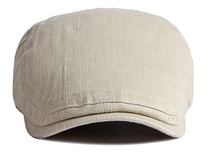 DIYDECAL Cotton Newsboy Flat Caps for Men, Womens Cabbie Driving Beret Hats - color: Beige