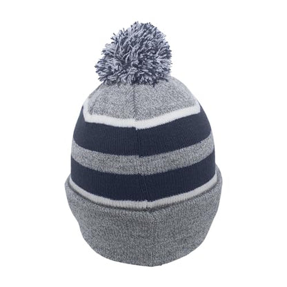 Pacific Headwear Unisex Adult Pacific Headwear Knit Fold Over Pom-pom Beanie - color: Heather/Navy/White, size: One Size