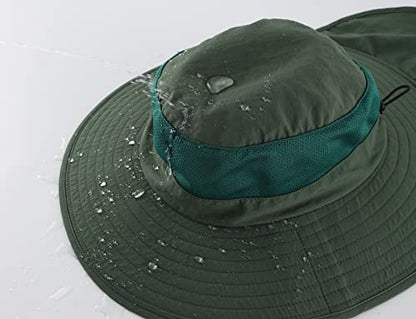 Home Prefer Outdoor UPF50+ Mesh Sun Hat Wide Brim Fishing Hat with Neck Flap Sun Hat for Men Women - color: Forest Green