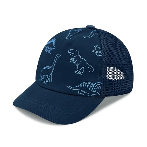 Sarfel Baby Baseball Cap Toddler Baseball Hat with Mesh Infant Ball Cap Toddler Trucker Hat Baby Snapback Hat Kids Cap UPF50+ - color: Dinosaurs Navy With Mesh, size: 0-12 Months