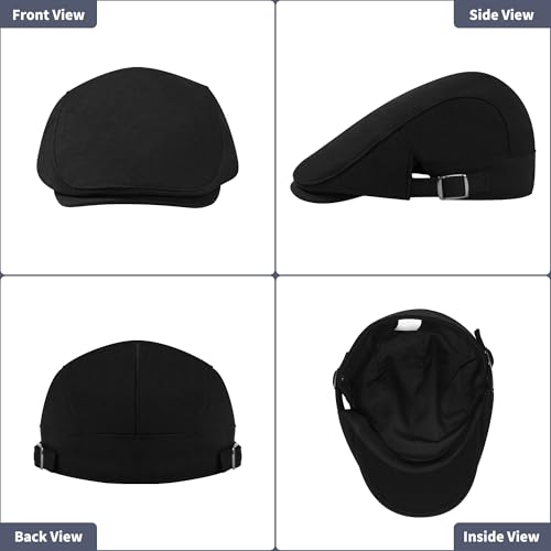Newsboy Hat Cotton Adjustable Flat Caps Ivy Irish Gatsby Cap Cabbie Golf Hunting Hats for Men - color: Black