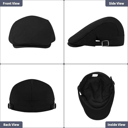 Newsboy Hat Cotton Adjustable Flat Caps Ivy Irish Gatsby Cap Cabbie Golf Hunting Hats for Men - color: Black