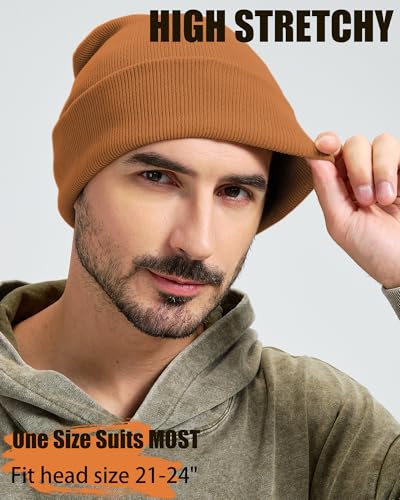 100% Cotton Beanie Lengthen Cuffed Beanies Knit Winter Hats Unisex - color: 1-coffee