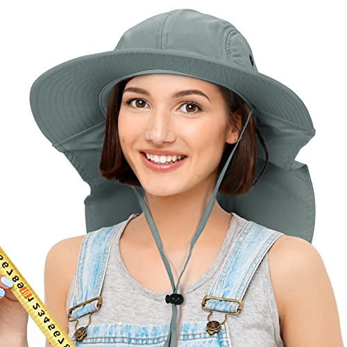 Solaris Small‑Head‑Fit Sun Hat with Neck Flap for Men & Women - color: #4 Gray With Rear Drawstring, size: One Size