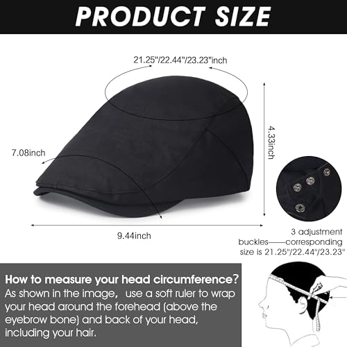 2Pcs Men's Newsboy Cap Cotton Flat Ivy Gatsby Driving Hat - color: 2b3-black+khaki