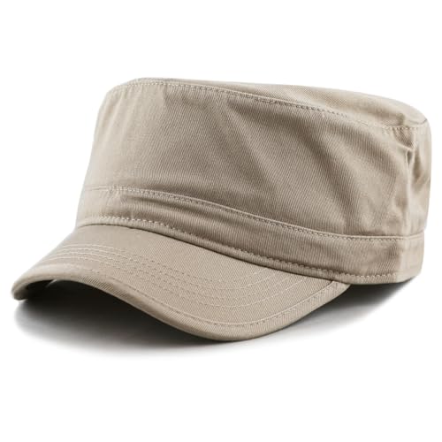 The Hat Depot Cadet Military Army Baseball Cap Tie Dye & Washed Cotton Basic & Distressed Cadet Brushed Cotton Cap - color: 1. Basic - Khaki