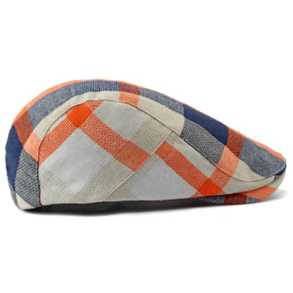 Plaid Newsboy Hats Flat Cap for Men Women Ivy Catsby Cabbie Driving Hat - color: Plaid-01-orange
